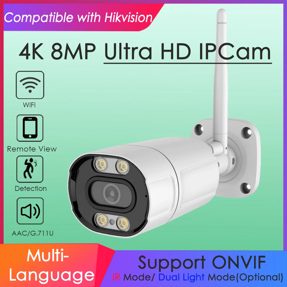 IMX415 4K 8MP Wifi Беспроводная IP-камера Hikvision совместимая полноцветная ИК двойная лампа