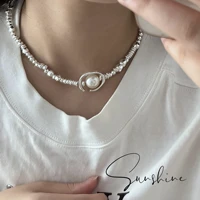 silver color irregular beads simple casual choker necklace bracelets jewelry set
