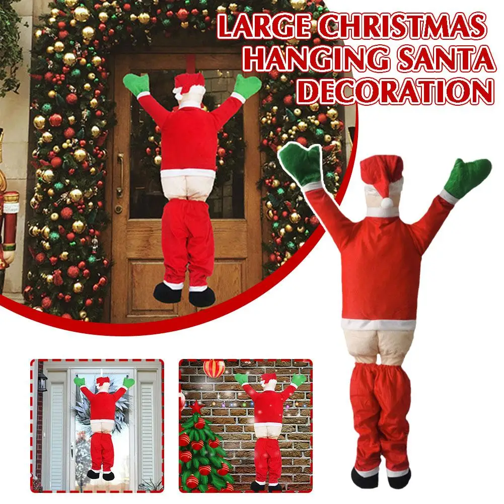 

110/170cm Christmas Santa Claus Ornaments Cute Climbing Santa with Pants off Hanging Decorations for Roof Window Party Supp O1O9