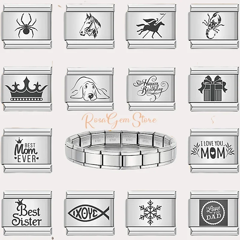 9 мм итальянский модуль с лазерной гравировкой браслет изображением животного