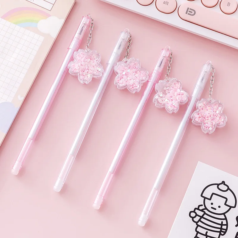 

1Pc Cute Sakura Pendant Gel Pen Black 0.5mm Signature Pen Pink Flower Pendant Girl Gel Pen Students School Writing Supplies