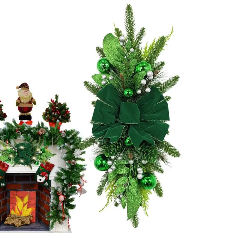 

Рождественская гирлянда с подсветкой из искусственных сосновых листьев, работающая от батарейки, сосновые конусы, зеленые шарики, искусственный жемчуг, домашний декор