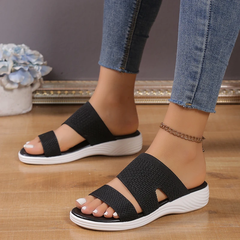 

Женские сандалии на танкетке, летние дизайнерские дышащие слипоны с открытым носком, уличные повседневные пляжные сандалии, новинка 2023