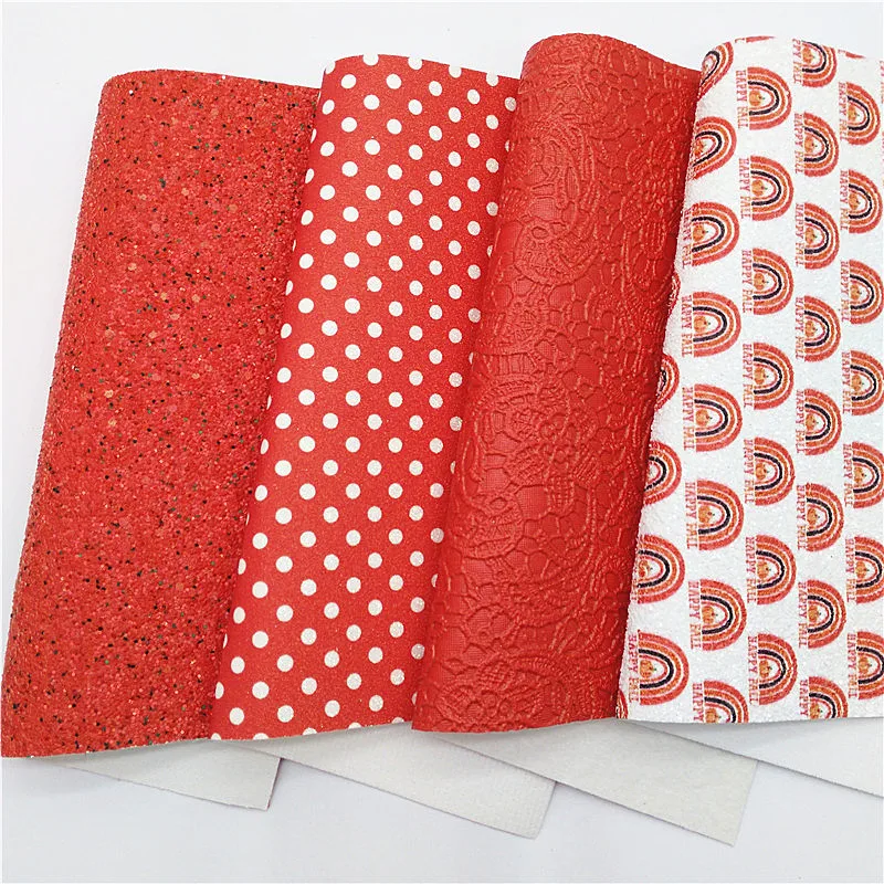 Happy Fall Rainbow Custom Chunky Glitter Leather Sheet Polka Dots Printed Shimmer Lace For Bow DIY 21x29CM Q1425