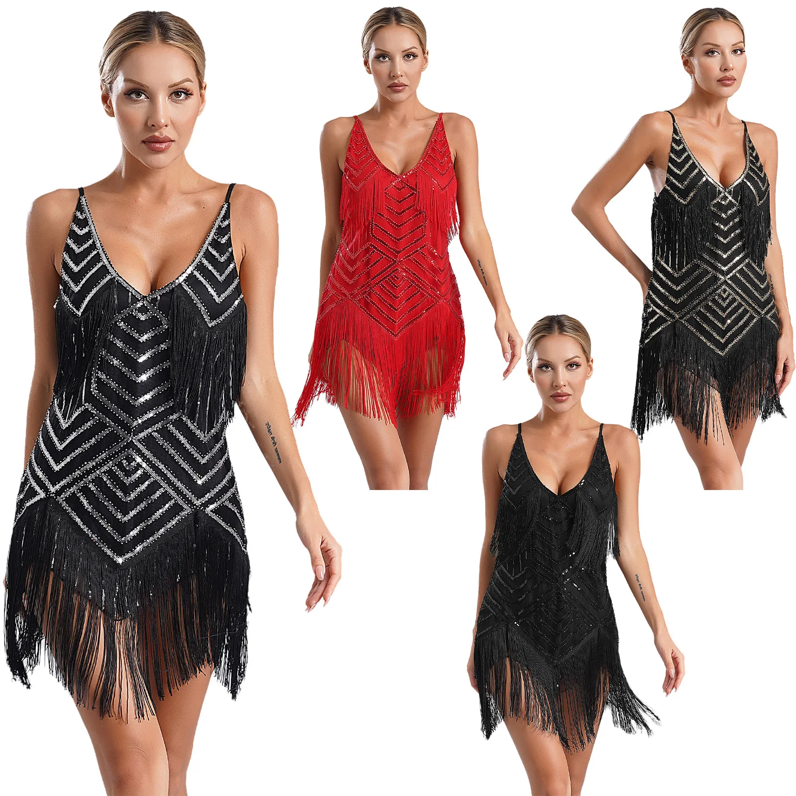 Женское блестящее платье с блестками для латиноамериканских танцев костюм