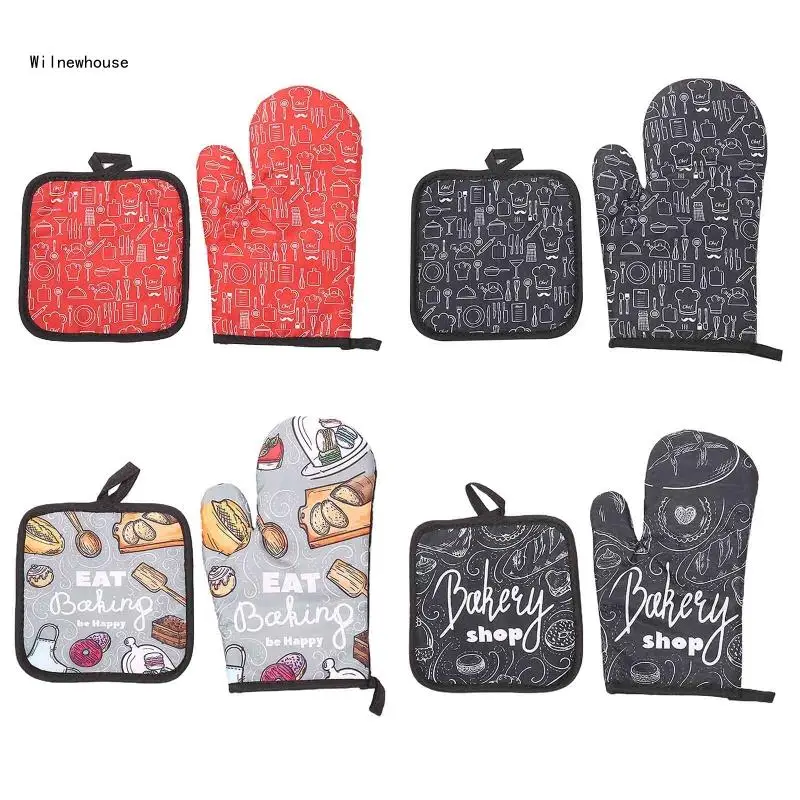 

F63A Thickened Kitchen Gloves and Pot Holders Set for Kitchen Use 4 Styles to Choose