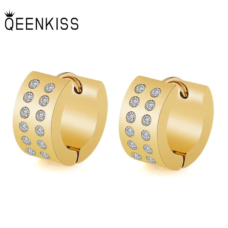 

QEENKISS EG8212 Fine Jewelry Wholesale Fashion Woman Man Wedding Birthday Gift Zircon Titanium Stainless Steel Hoop Earrings 1PC