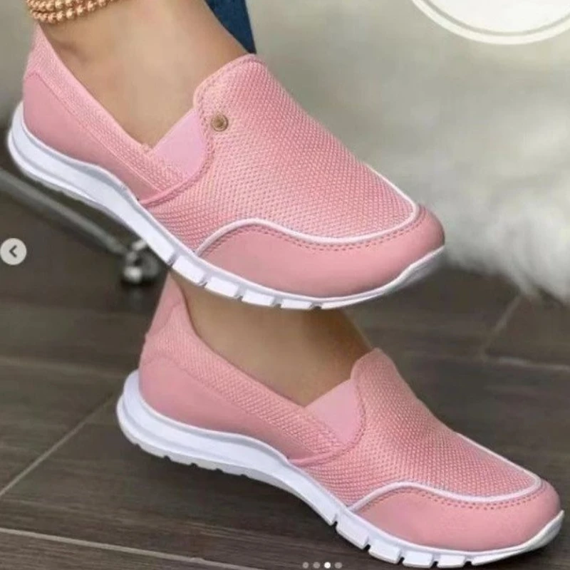 

Women's Breathable Sneakers Casual Mesh Round Head Shoes Lightweight Outdoor Walking Large Size Slip on Loafers Zapatos Mujer