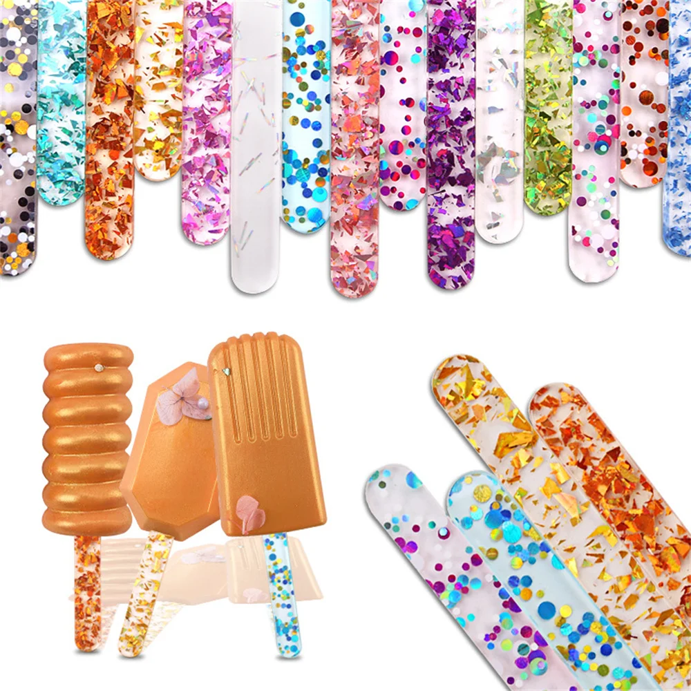 

10Pcs Reusable Acrylic Sequin Ice Cream Sticks Kids DIY Handmade Crafts Kitchen Tools Accessories Cakesicle Popsicle Stick