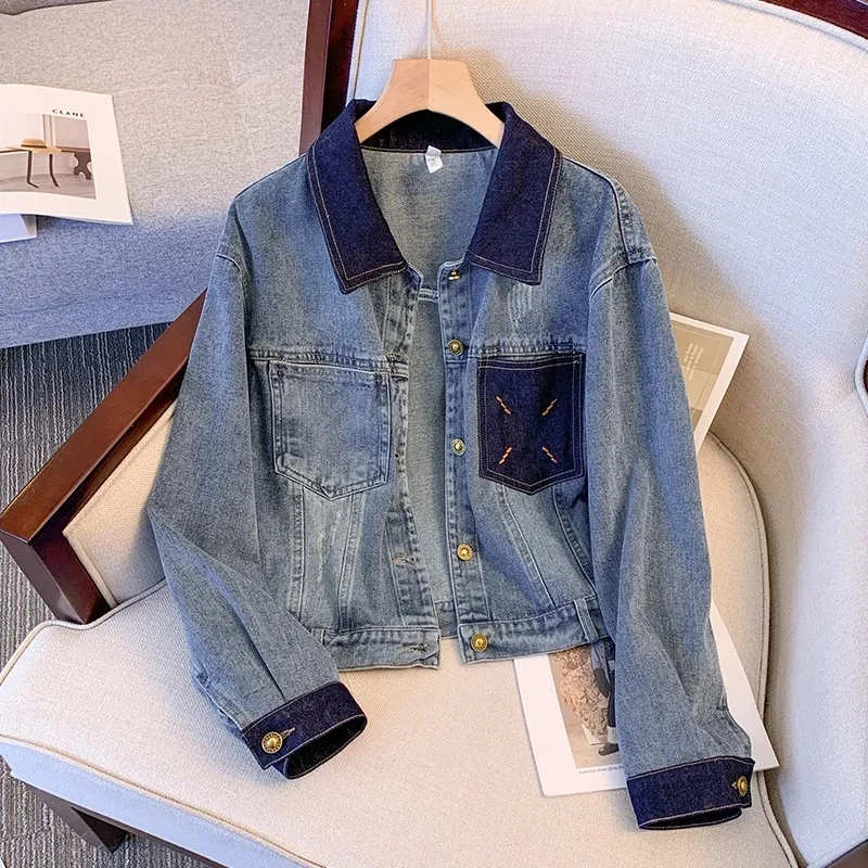 

Denim Jacket Women Spring Summer 2023 New Patchwork Jeans Coat Korean Version Versatile Loose Outerwear Top Womens