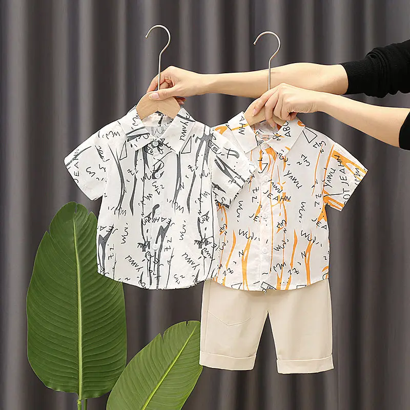 

New Toddler Boy Short Sleeve Shirt Suit Short Pants Summer Print 2pcs/Set Children Clothing Baby Boys Suit Kids Clothes 0-5 YEAR