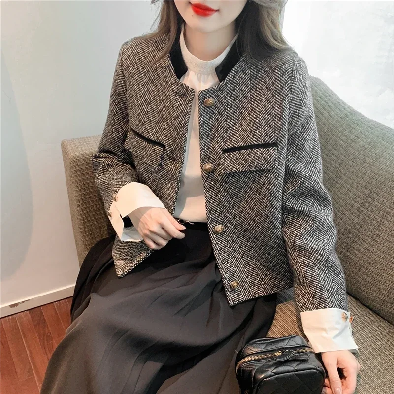 Куртки для женщин клетчатое пальто с металлическими пуговицами винтажные