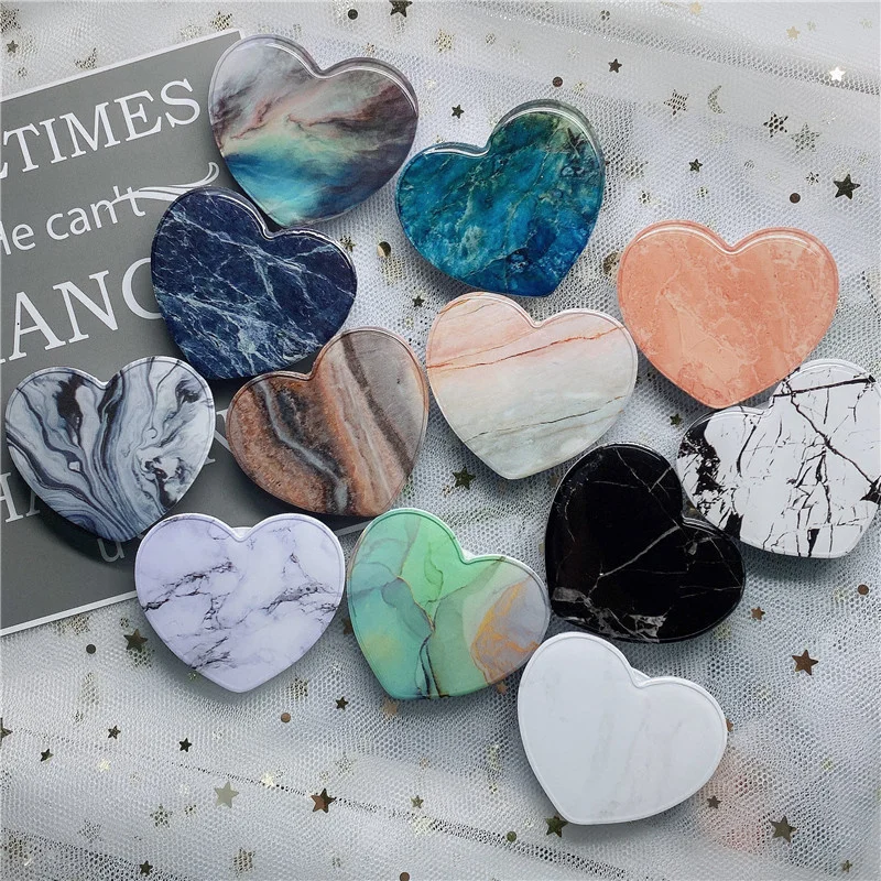 

INS Color Printed Marble Phone Holder Drip Glue Heart Shape Foldable Phone Grip for IPhone Samsung Xiaomi Phone Accessories