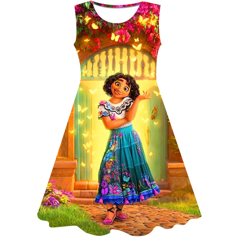 

Disney Girls Encanto Mirabel Dresses Princess Children's Clothing Cartoon Print Summer Baby Encanto Mirabel Dress 1-10Y