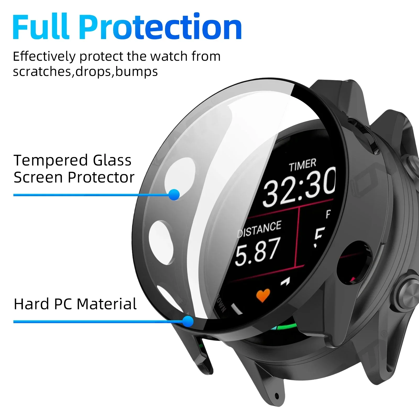 Фото Чехол для ПК + защитное стекло из закаленного стекла для Garmin Forerunner 170/70/970/570/965/165, защитный экран-бампер для Garmin Venu 3/4/Active 6/5 №5