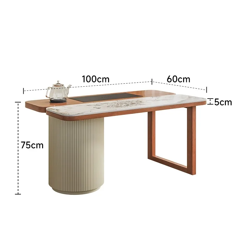 

Solid Wood Stone Plate Tea Table Balcony Table-Chair Set Coffee Table