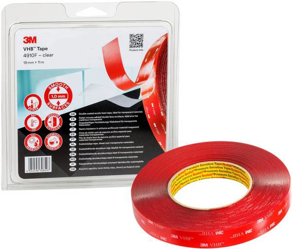

3M 4910F Foam Tape, Double Sided, Acrylic, Transparent, 6mm/12mm/19mm/25mm X 33m