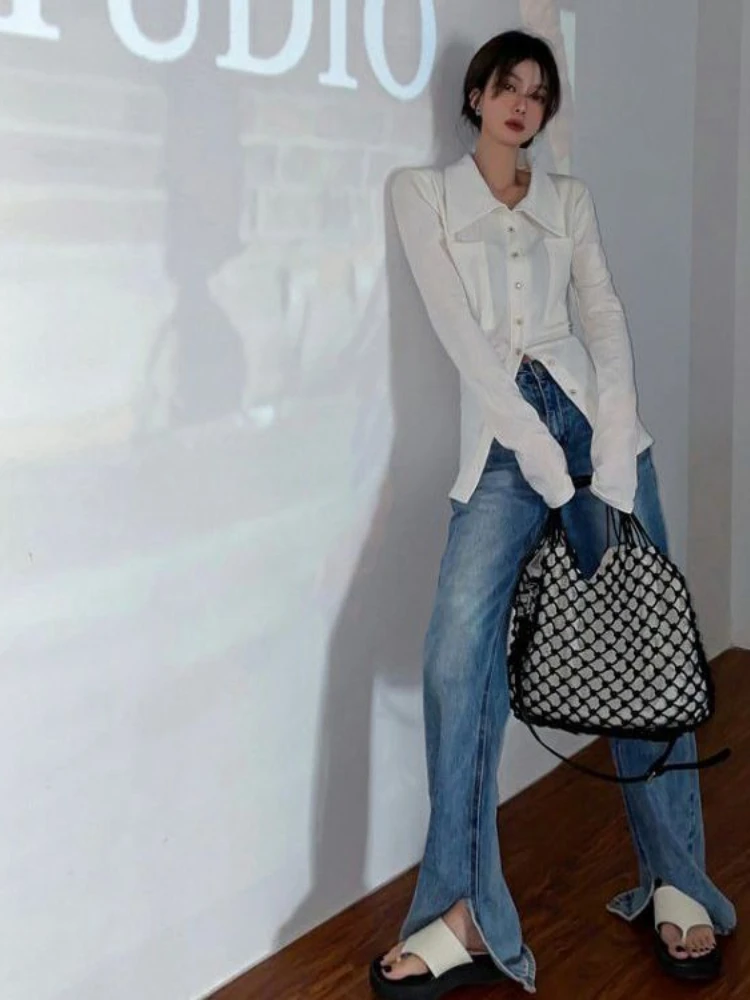 Женская винтажная блузка на пуговицах в стиле панк