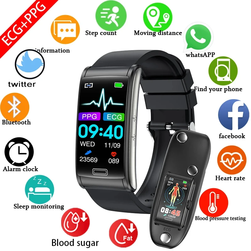 

2023 New men's painless non-invasive blood sugar smart bracelet men's health blood pressure sports smart watch men's smart watch