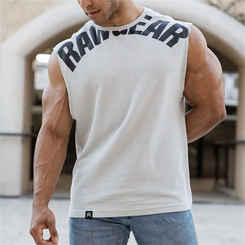 

Summer New Men Tank Top Cotton Workout Bodybuilding Sleeveless Shirt Gym Fitness Training Printed Male Vest Casual Top Clothes