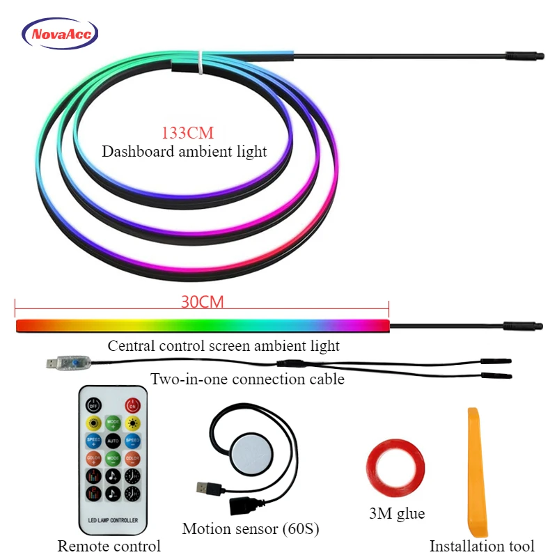 

Светодиодный светильник с полным покрытием, 133 см, приборная панель, светодиодный RGB, полосы центральной консоли, неоновое освещение для Tesla Model Y 3 2017-2024