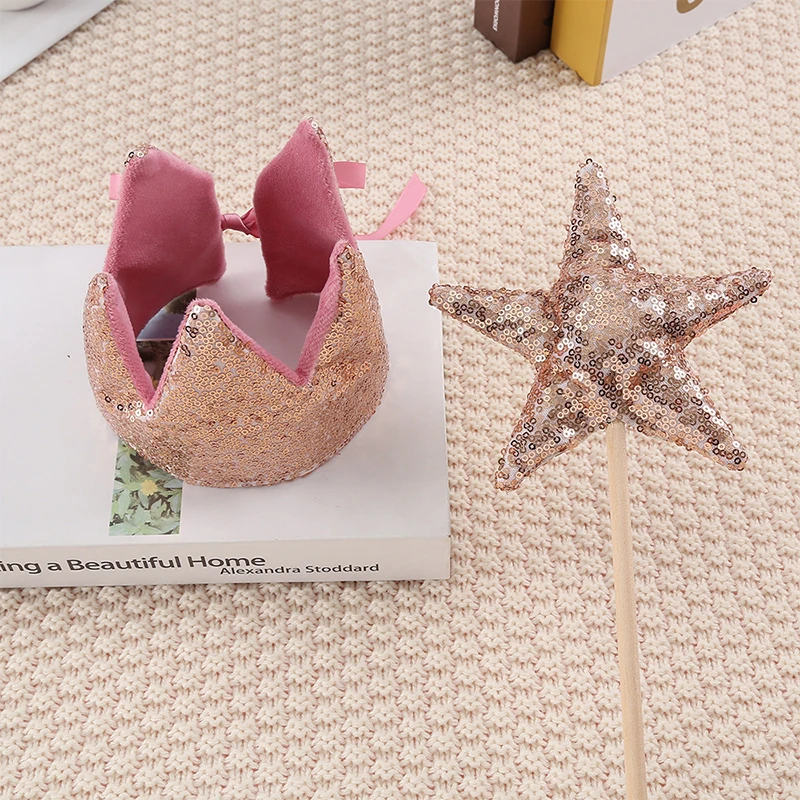 

INS Baby Shower для девочек, блестящая розовая корона для мальчиков, головные уборы для дня рождения, сценическая повязка на голову, звездная фея, палочка