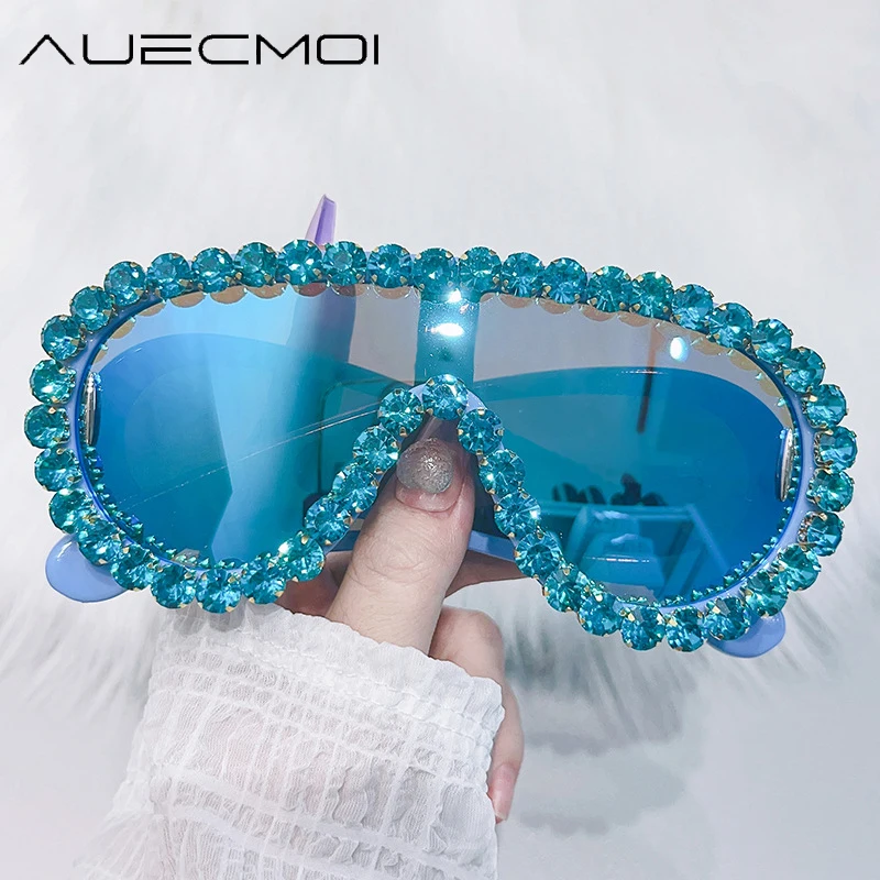 

Y2K Vintage Diamond One Piece Sunglasses Women Sun Glasses For Female Brand Designer Trend Luxury Crystal Rhineston Big Shades