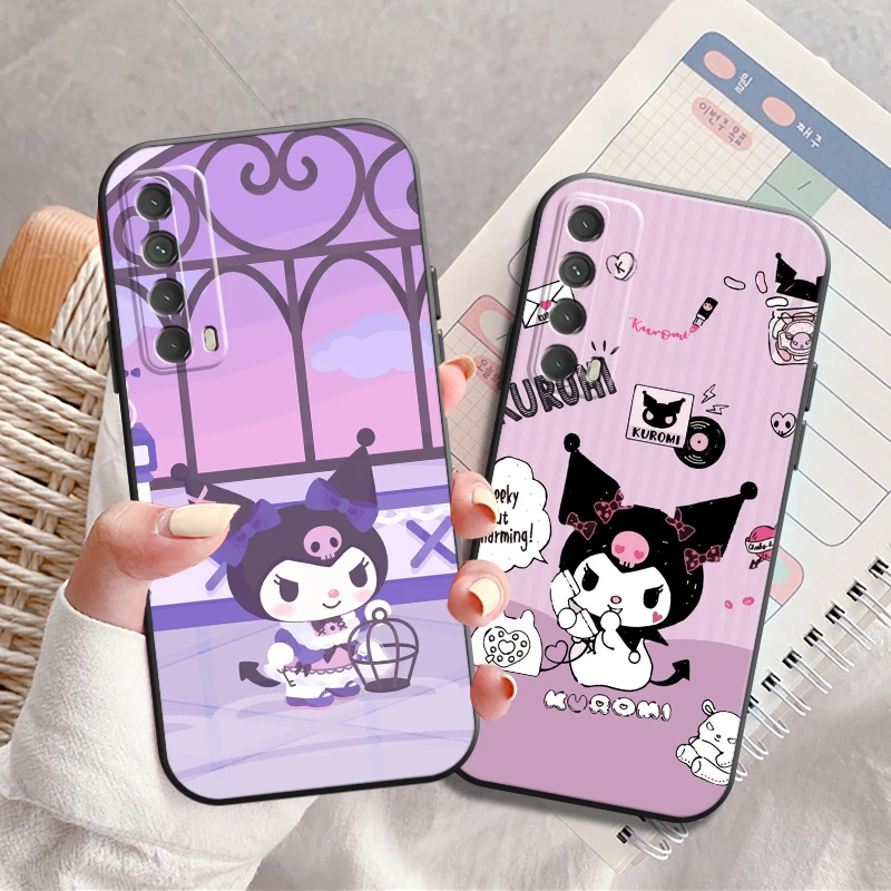 

Cute Kuromi Phone Case For Huawei Y7S Y9A Y6 2019 Y7P 2020 Y8S Y7 2019 Y9 2019 Carcasa Back Liquid Silicon Black Soft Coque