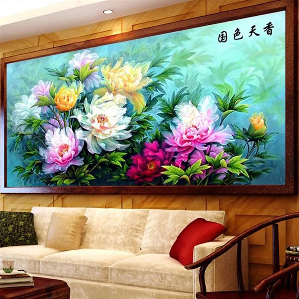 

5D Diamond Embroidery Peony Full Drill Large DIY Diamond Painting Flower Cross Stitch Kits Rhinestone Art Home Decoration Gift