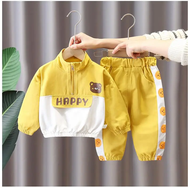

0-5Y Designer baby Boys Girl Clothes set Boutique Clothing suits Cartoon stand collar Hoodies+pants 2pcs Kids Bebes Jogging Suit