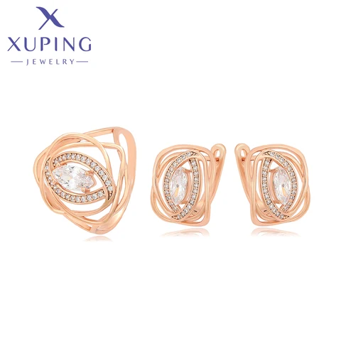Xuping ювелирные изделия новая модель цвета розового золота модные ювелирные изделия из медного сплава бриллианты для женщин серьги кольцо набор подарков A00913328