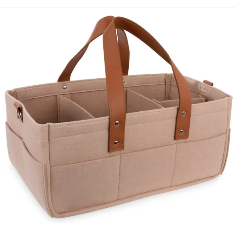 Baby Felt Storage Nursery Organizer Basket Infant Diaper Bag with Handle Caddy Changing Nappy Kids Storage Carrier Large Pocket