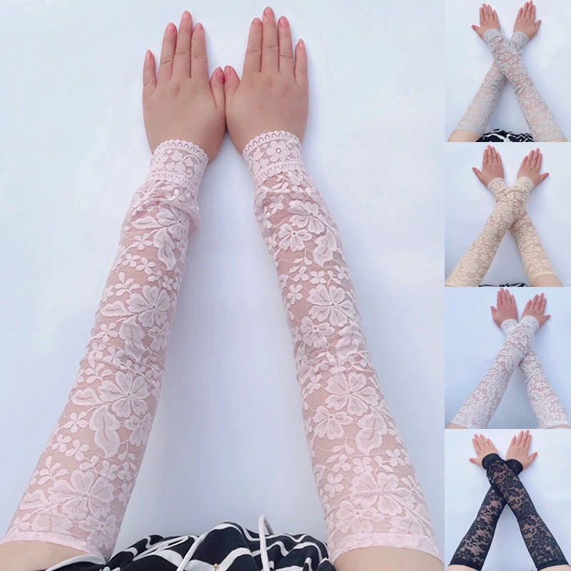 

1 Pair Of Sunscreen Elastic Lace Sleeve Gloves Fingerless Silk Lace Sleeve Summer Gloves Women's Armguard Sleeve