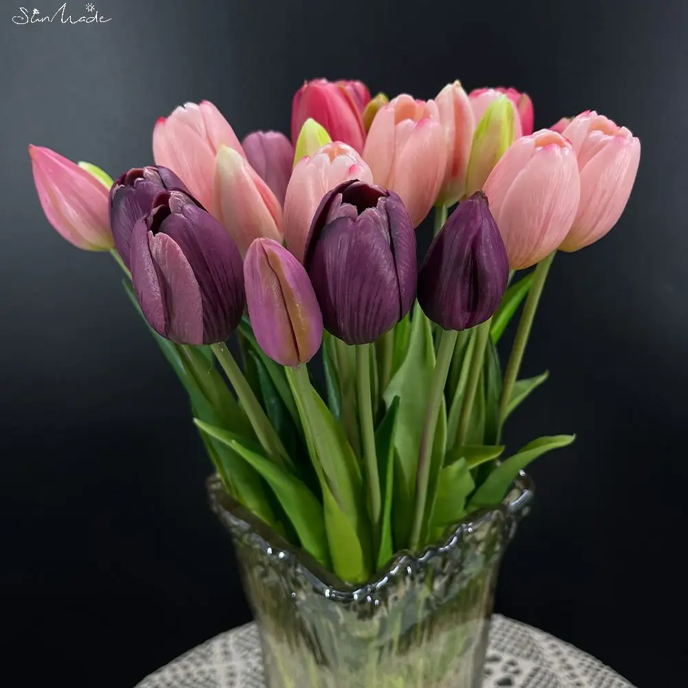 

SunMade 5 Pcs/lot Luxury Tulip Bouquet Real Touch Artificial Flowers Home Wedding Decoration Bridal Hand Bouquet High-end Tulips