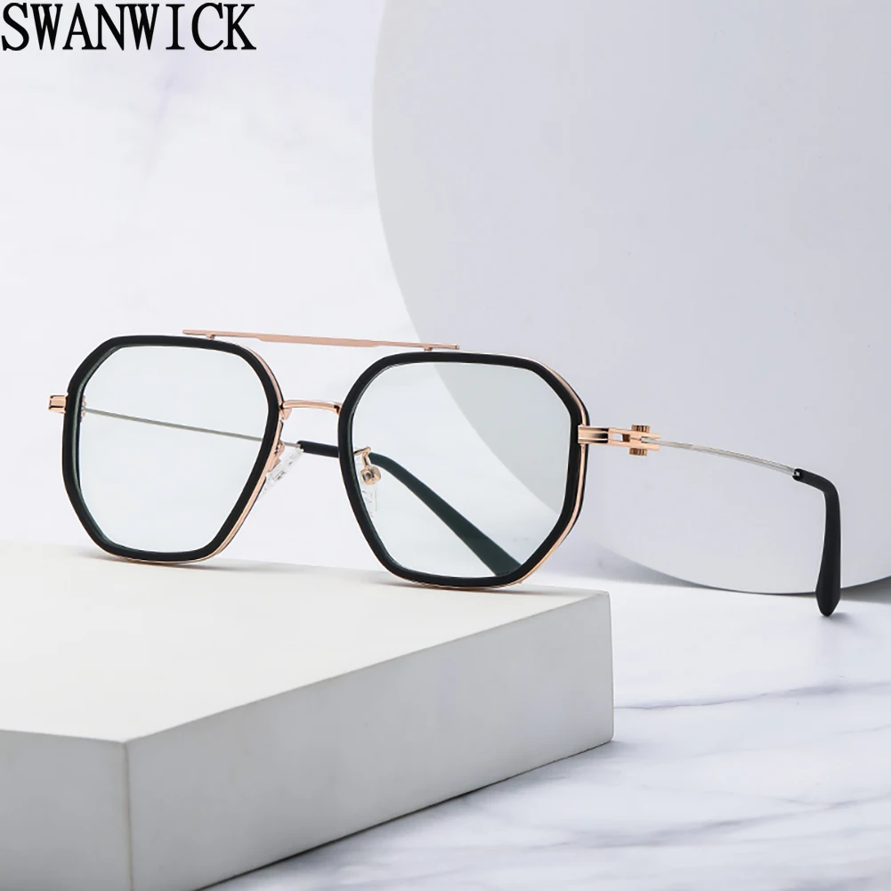 

Очки Swanwick с защитой от сисветильник света, металлические женские многоугольные ультрасветильник прозрачные линзы, квадратные очки TR90, модные мужские черные коричневые