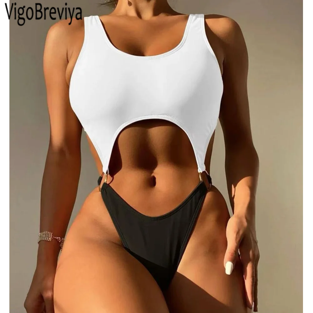 

VigoBeviya 2022 однотонный купальник с ремешками, женский сексуальный слитный купальник с высоким вырезом и эффектом пуш-ап, монокини, купальный к...