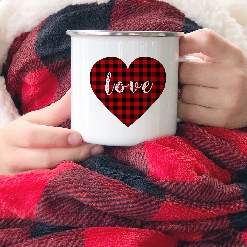 

Christmas Party Wine Beer Drinks Juice Coffee Cups Mug Creative Birthday Gifts Red Lattice Love Heart Print Enamel Water Mugs