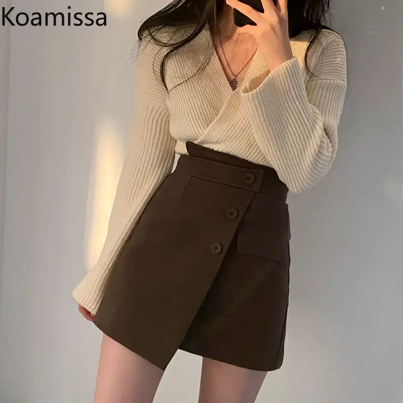 

Женский вязаный костюм Koamissa, из двух предметов, свитер и мини-юбка в стиле ретро, весна-осень 2022