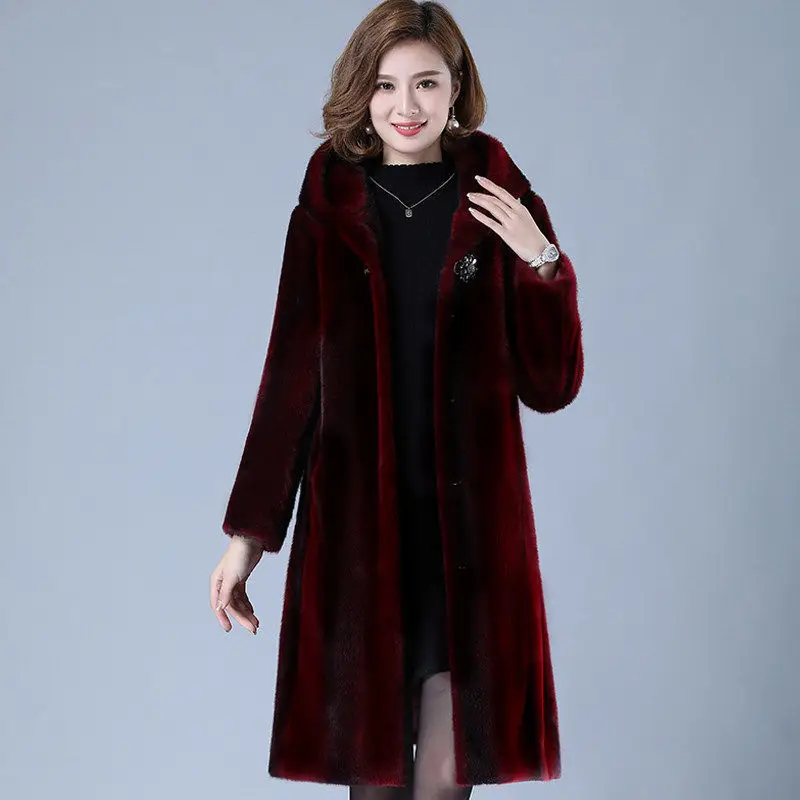 2022 Autumn Winter New Mink Velvet Jacket Women's Hooded Thicken Parka Plus Size Warm Faux Fur Coat Female Windproof Long Coats