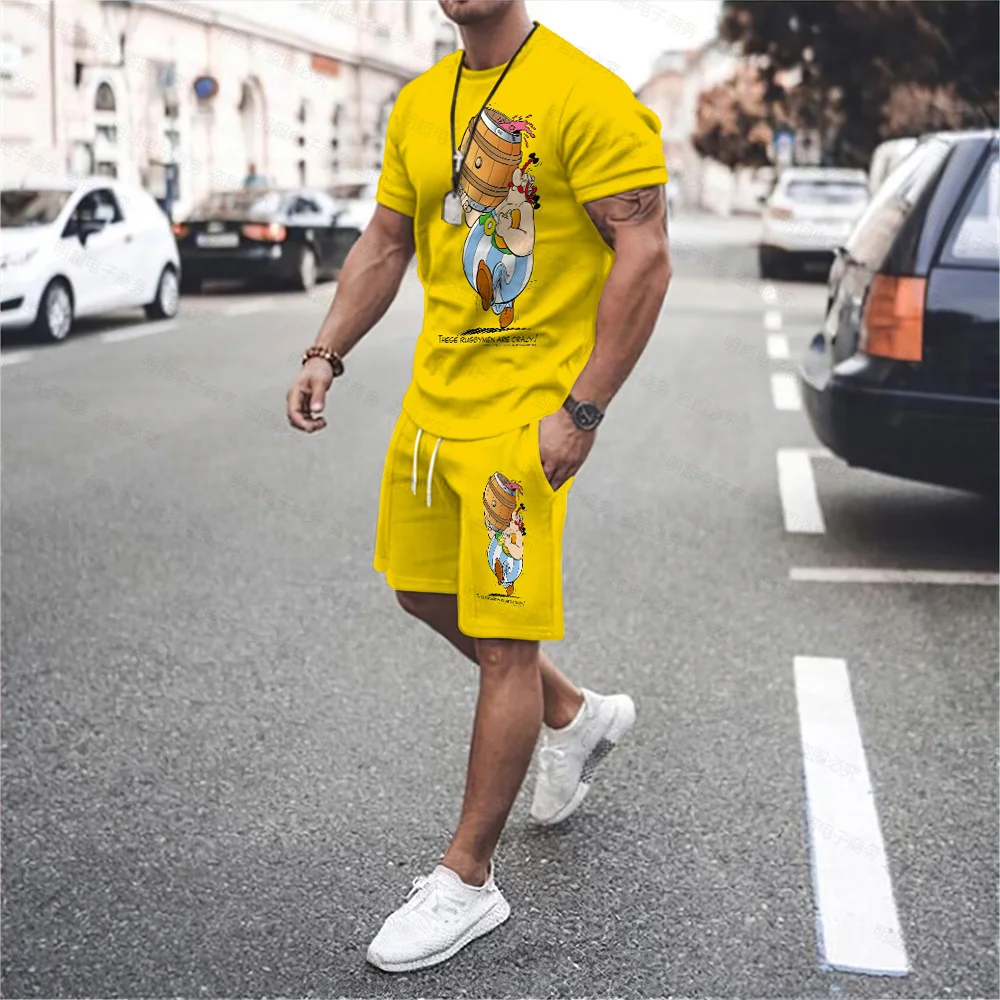 New Asterix Obelix These Rugby are Crazy Oversized T Shirt Sets for Men Clothing Shorts Streetwear 3D Printed Tops T Shirts