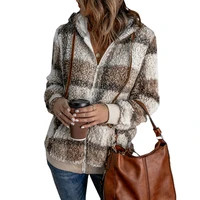 cydnee vintage jacket women thicken warm plaid print zipper cardigan hooded lamb wool women korean coats woemn oversize