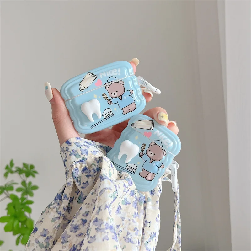 

Bear Blue Cute Cartoon Earphone Cases for Apple Airpods 1 2 Pro 3 Air pods Silicone Soft Protective Cover Cases