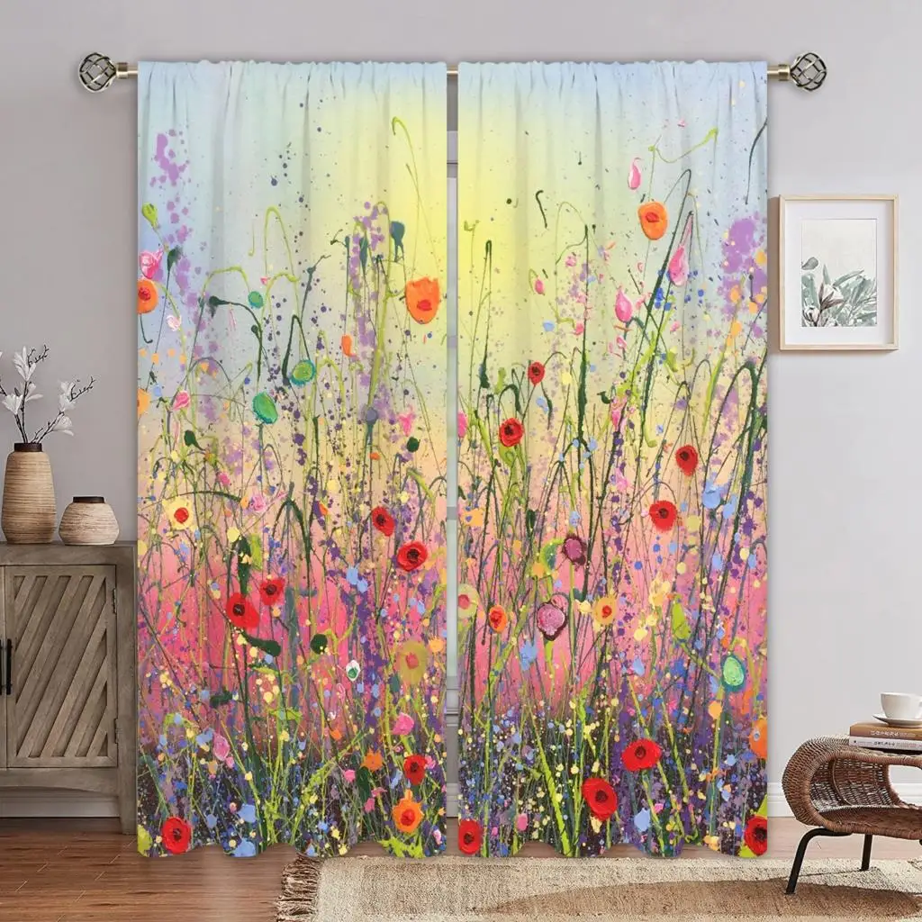 

Arte estilo de pintura al óleo flor 3D Impresión Digital dormitorio sala de estar ventana cortinas 2 paneles