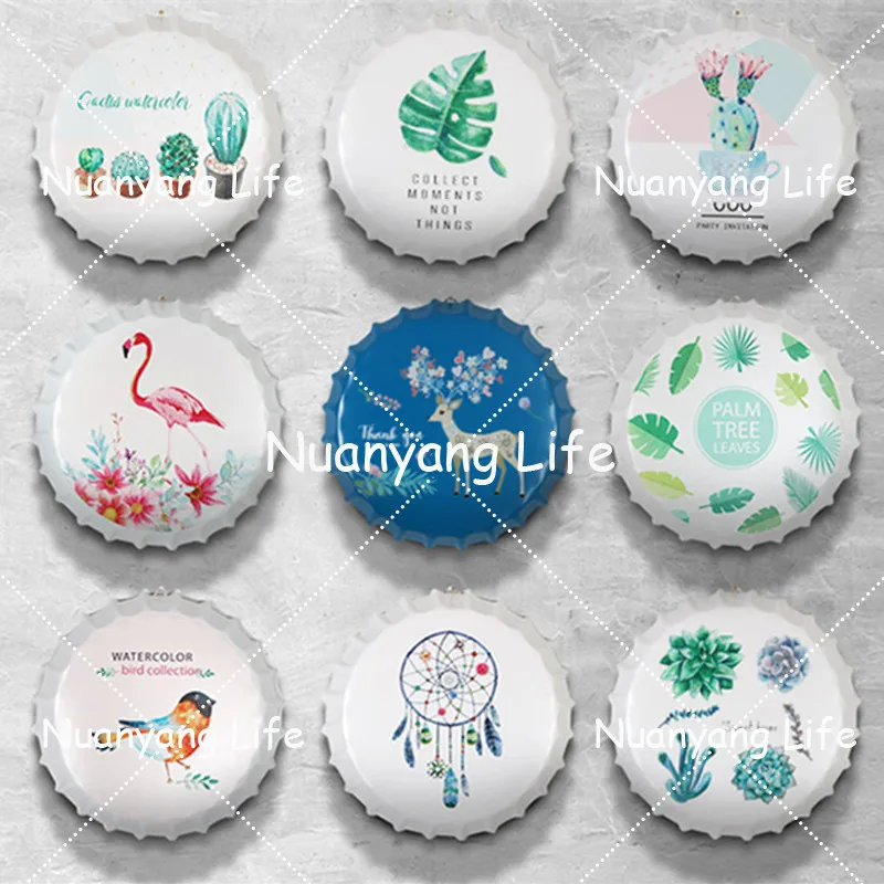 

Beer Bottle Cap Vintage Tin Sign Bar Pub Cafe Home Wall Decor Nordic Plant Flamingo Plates Metal Art Poster Metal Round Plaques