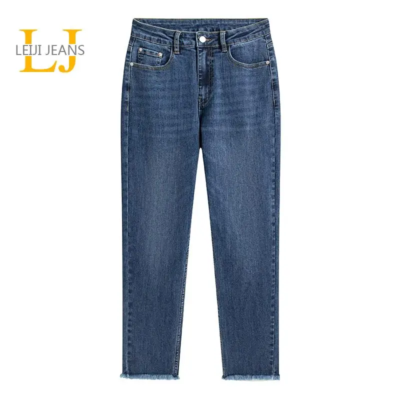 

LEIJIJEANS 2022 Spring Summer Curve Size Fashion Bleached Vintage Jeans Mid Waist Ankle Loose Boyfriend Stretch Jeans For Woman
