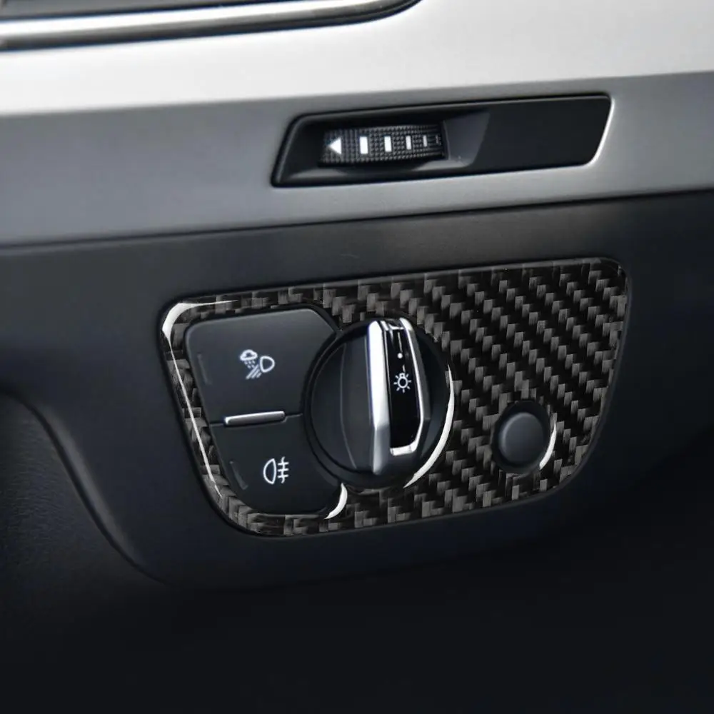 

Car Headlight Switch Button Panel Cover Carbon Fiber Trim Modification Sticker Fit for Audi Q7 16-19 Decal Auto Accessories