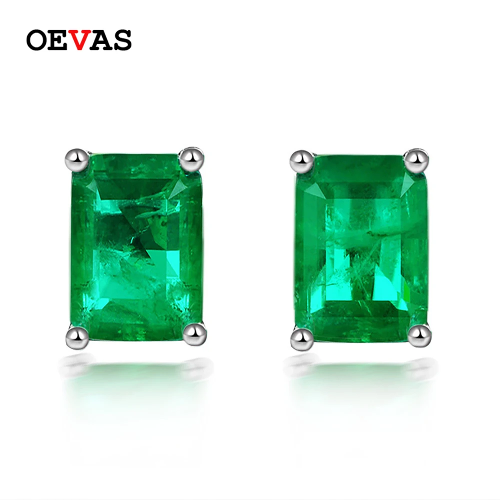 OVEAS Elegant Vintage simulation emerald Stud earrings for women Top quality 925 Sterling Silver Green Zircon Party Jewelry Gift