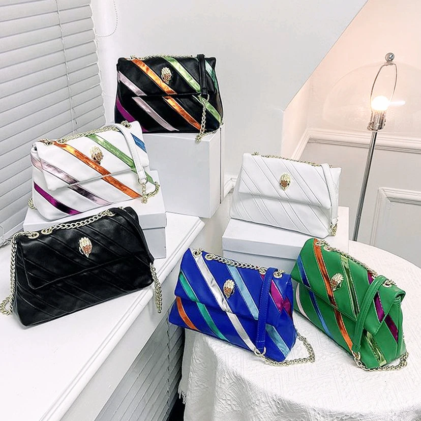 

KURT GEIGER London 2023 Rainbow Patchwork Women Bags Purse Eagle Icon Bird Head on Front Flap Jointing Colorful CrossBody Bag