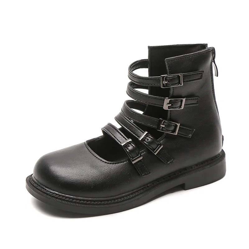 

Children Cute Solid Hollow PU Girls Sandals Fashion Summer 2022 Kids Boys Boots Covered Toes Back Zip Shallow Shoes