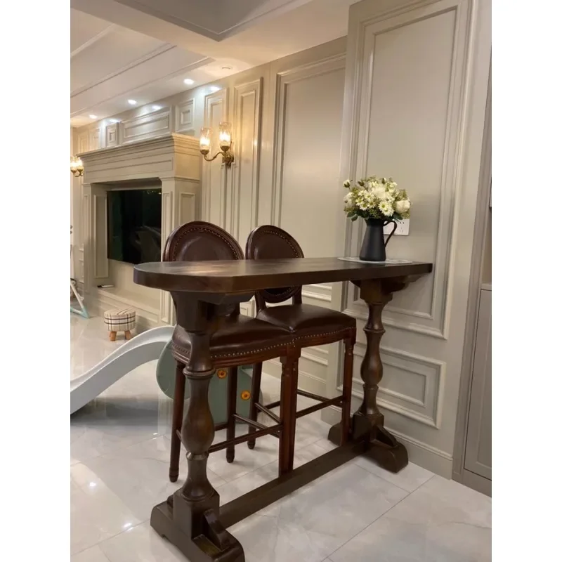 Американский деревенский длинный стол на стене обеденный из массива дерева